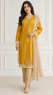 3 Pcs Women's Stitched Linen Hand Embroidered Suit