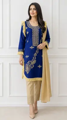 3 Pcs Women's Stitched Linen Hand Embroidered Suit