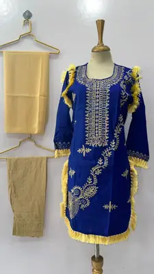 3 Pcs Women's Stitched Linen Hand Embroidered Suit thumbnail 3