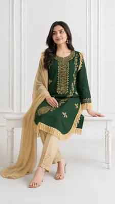 3 Pcs Women's Stitched Linen Hand Embroidered Suit thumbnail 2