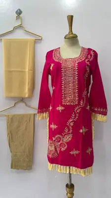 3 Pcs Women's Stitched Linen Hand Embroidered Suit thumbnail 3