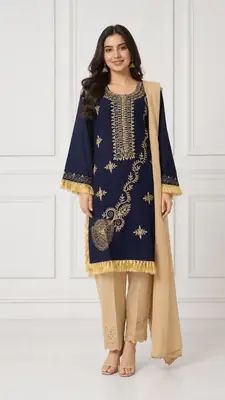 3 Pcs Women's Stitched Linen Hand Embroidered Suit