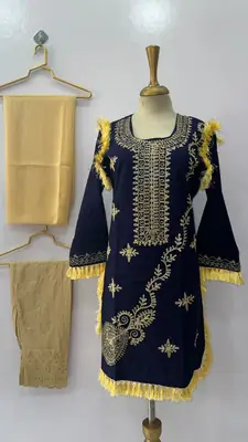 3 Pcs Women's Stitched Linen Hand Embroidered Suit thumbnail 3
