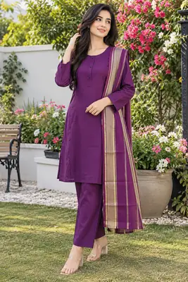 3 Pcs Women's Stitched Linen Plain Suit with Argenza Dupatta