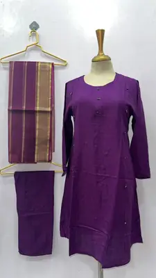 3 Pcs Women's Stitched Linen Plain Suit with Argenza Dupatta thumbnail 3