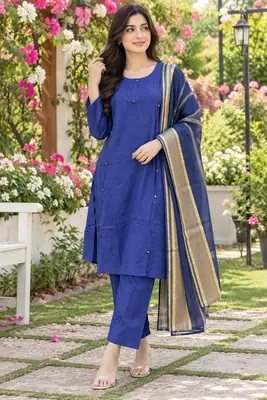 3 Pcs Women's Stitched Linen Plain Suit with Argenza Dupatta thumbnail 4