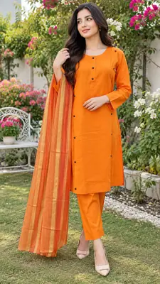 3 Pcs Women's Stitched Linen Plain Suit with Argenza Dupatta thumbnail 7