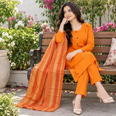 3 Pcs Women's Stitched Linen Plain Suit with Argenza Dupatta thumbnail 8
