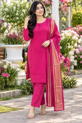 3 Pcs Women's Stitched Linen Plain Suit with Argenza Dupatta thumbnail 10