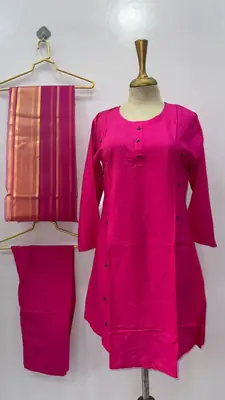 3 Pcs Women's Stitched Linen Plain Suit with Argenza Dupatta thumbnail 12