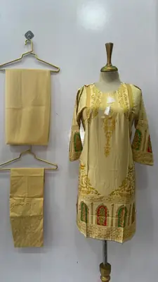 3 Pcs Women's Stitched Linen Printed Suit (3D Design) thumbnail 3
