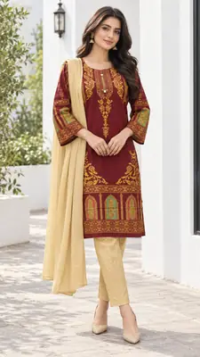 3 Pcs Women's Stitched Linen Printed Suit (3D Design) thumbnail 7