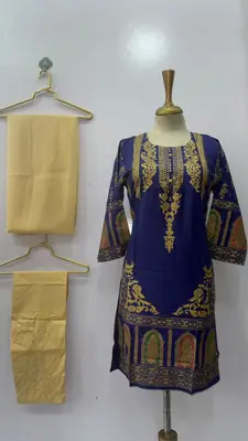 3 Pcs Women's Stitched Linen Printed Suit (3D Design) thumbnail 12