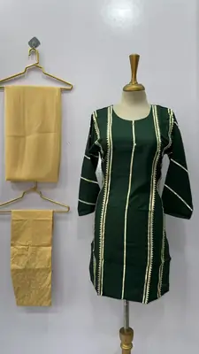 3 Pcs Women's Stitched Linen Gota Work Suit thumbnail 10