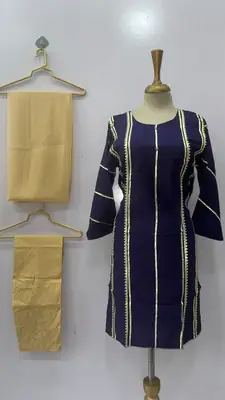 3 Pcs Women's Stitched Linen Gota Work Suit thumbnail 16