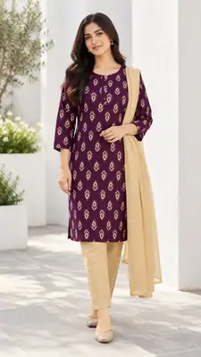 3 Pcs Women's Stitched Linen Printed Suit 