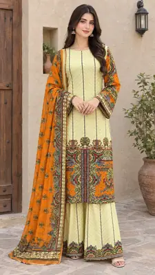 3 Pcs Women's Stitched Grip Silk Printed Suit