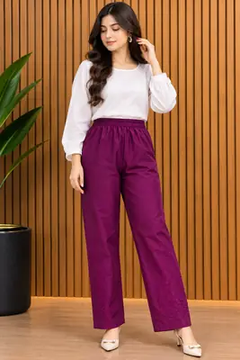 1 Pc Women's Stitched Linen Embroidered Trouser thumbnail 2