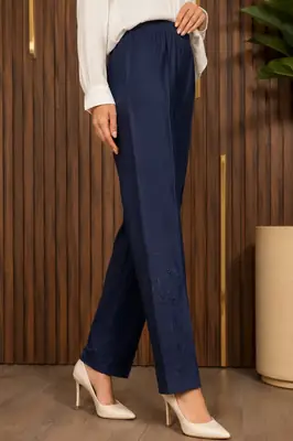 1 Pc Women's Stitched Linen Embroidered Trouser