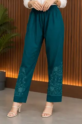 1 Pc Women's Stitched Linen Embroidered Trouser
