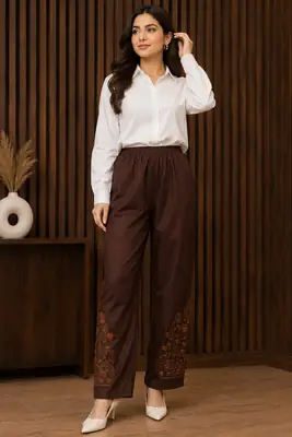 1 Pc Women's Stitched Linen Embroidered Trouser