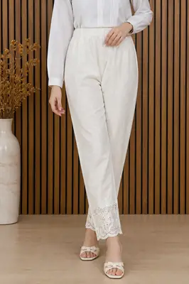 1 Pc Women's Stitched Linen Embroidered Trouser ChickanKari