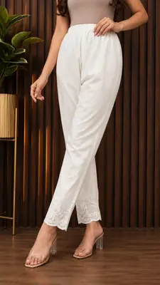 1 Pc Women's Stitched Linen Embroidered Trouser ChickanKari thumbnail 2