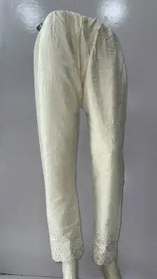 1 Pc Women's Stitched Linen Embroidered Trouser ChickanKari thumbnail 5