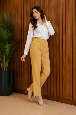1 Pc Women's Stitched Linen Embroidered Trouser ChickanKari thumbnail 2
