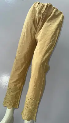 1 Pc Women's Stitched Linen Embroidered Trouser ChickanKari thumbnail 5