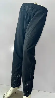 1 Pc Women's Stitched Linen Embroidered Trouser Black thumbnail 2