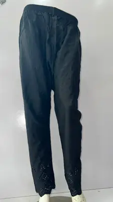 1 Pc Women's Stitched Linen Embroidered Trouser Black thumbnail 4