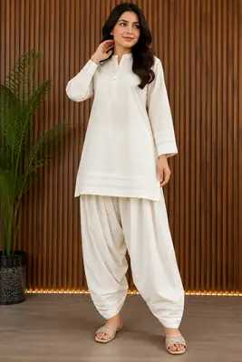 1 Pc Women's Stitched Linen Plain Patyala Shalwar