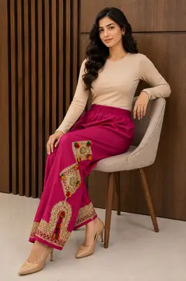 1Pc Women's Stitched Cotton Handmade Embroidered Trouser