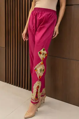 1Pc Women's Stitched Cotton Handmade Embroidered Trouser thumbnail 2