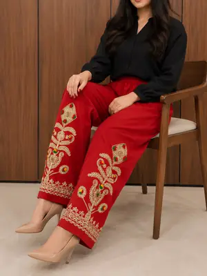 1Pc Women's Stitched Cotton Handmade Embroidered Trouser