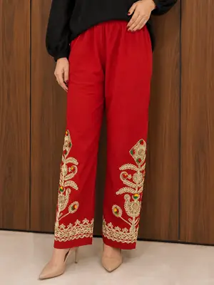 1Pc Women's Stitched Cotton Handmade Embroidered Trouser thumbnail 2