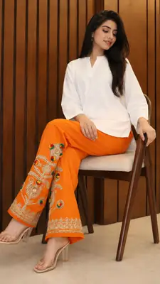 1Pc Women's Stitched Cotton Handmade Embroidered Trouser