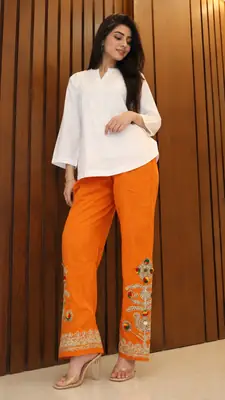 1Pc Women's Stitched Cotton Handmade Embroidered Trouser thumbnail 2