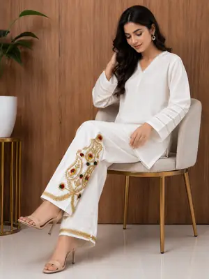 1Pc Women's Stitched Cotton Handmade Embroidered Trouser