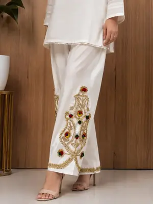 1Pc Women's Stitched Cotton Handmade Embroidered Trouser thumbnail 2