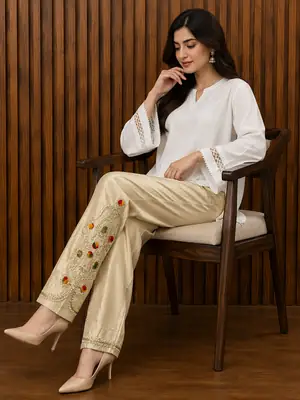 1Pc Women's Stitched Cotton Handmade Embroidered Trouser