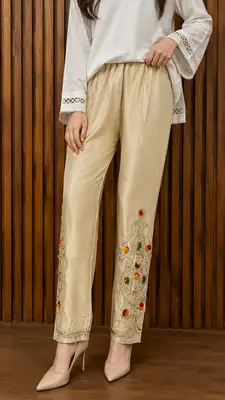 1Pc Women's Stitched Cotton Handmade Embroidered Trouser thumbnail 2