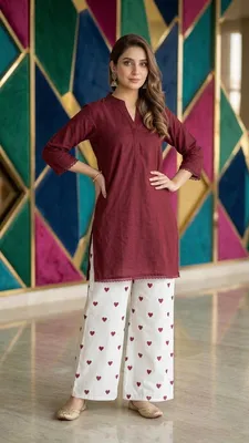 2Pcs Women's Stitched Cotton Lawn Block Printed Shirt And Flapper Viral Heart Printed thumbnail 5
