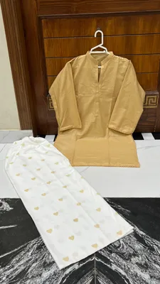 2Pcs Women's Stitched Cotton Lawn Block Printed Shirt And Flapper Viral Heart Printed thumbnail 2