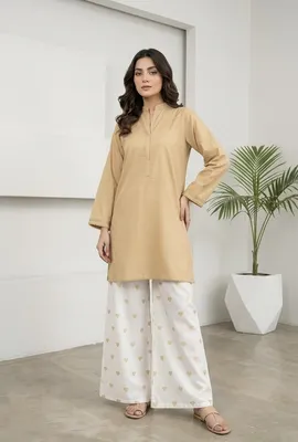 2Pcs Women's Stitched Cotton Lawn Block Printed Shirt And Flapper Viral Heart Printed thumbnail 5