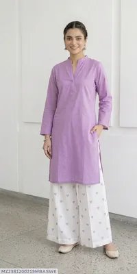 2Pcs Women's Stitched Cotton Lawn Block Printed Shirt And Flapper Viral Heart Printed