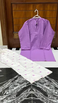 2Pcs Women's Stitched Cotton Lawn Block Printed Shirt And Flapper Viral Heart Printed thumbnail 2