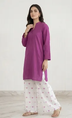 2Pcs Women's Stitched Cotton Lawn Block Printed Shirt And Flapper Viral Heart Printed thumbnail 4