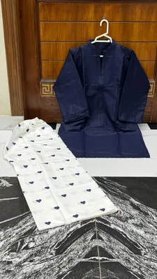 2Pcs Women's Stitched Cotton Lawn Block Printed Shirt And Flapper Viral Heart Printed thumbnail 2